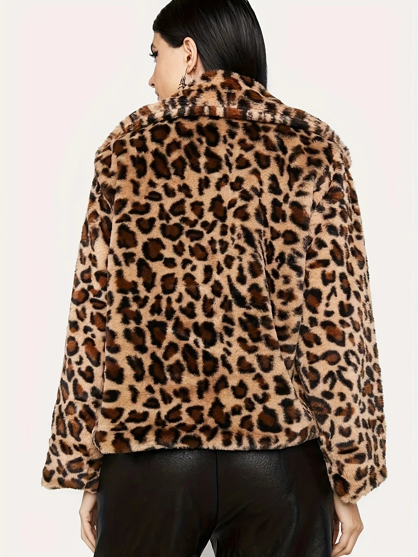 Women’s Leopard Print Plush Jacket Open Front Coat