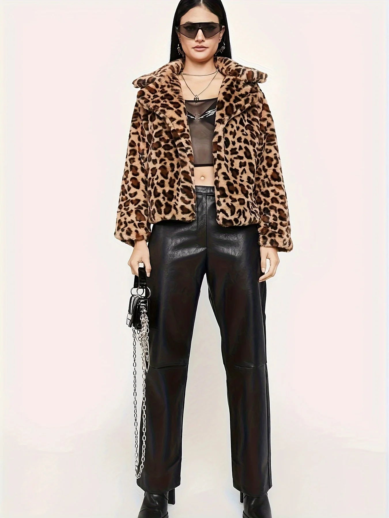Women’s Leopard Print Plush Jacket Open Front Coat